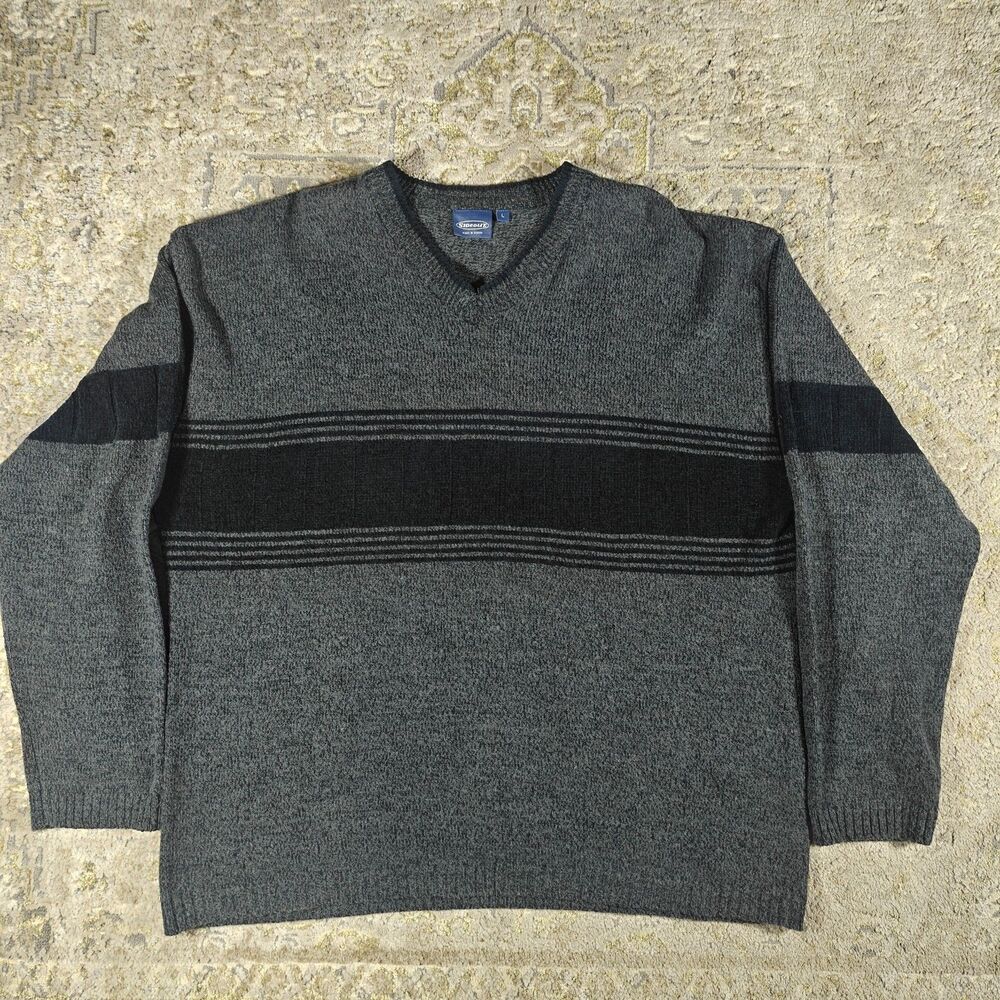 Vintage Sideout Sweater Mens Large Gray Acrylic Stripe 90s Y2K VTG